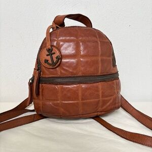 HARBOUR 2nd Small Leather Quilted Backpack Bag Cognac Whiskey Brown